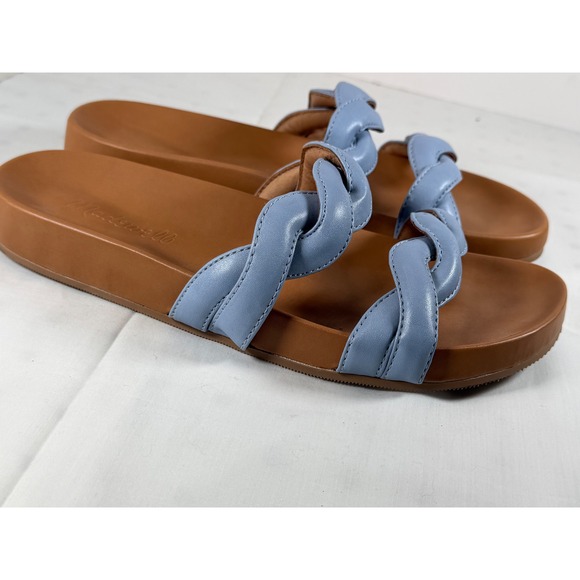 Madewell The Kiera Puffy Braid Slide Sandal Blue Leather Womens 8